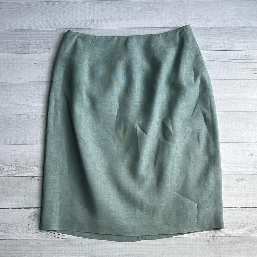 Vintage Turquoise Linen Pencil Skirt Size 6